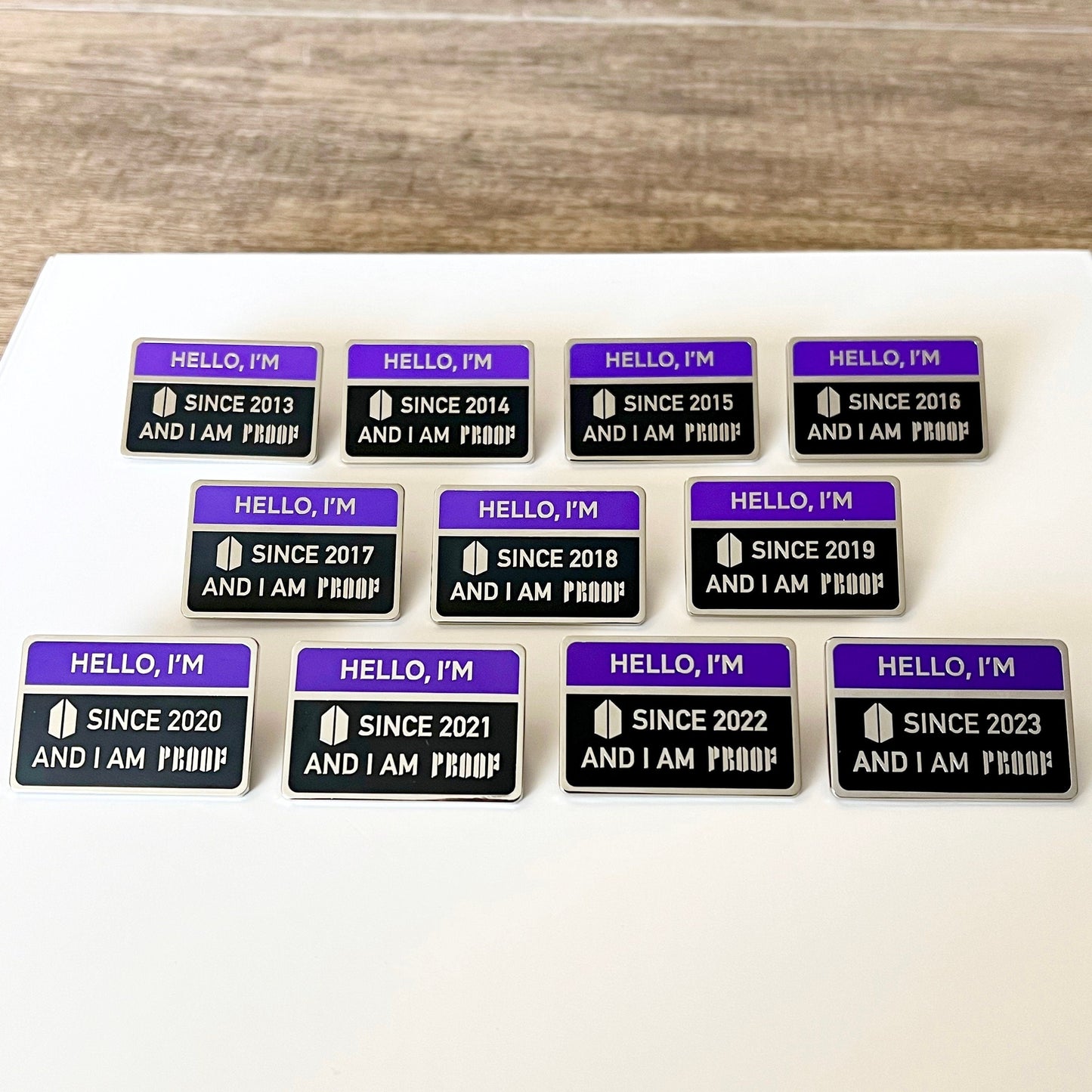 BTS Hello, I'm Army Since __ and I am Proof Enamel Pins, Customizable Years