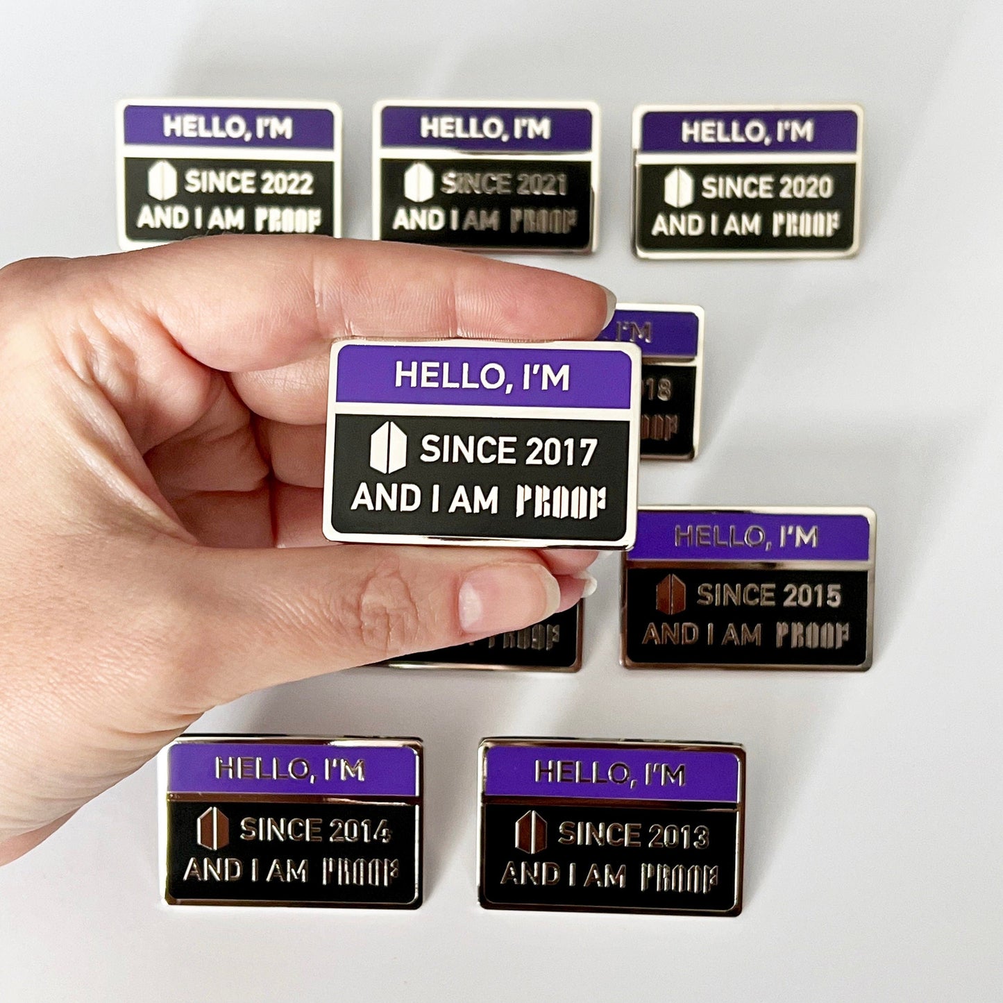 BTS Hello, I'm Army Since __ and I am Proof Enamel Pins, Customizable Years