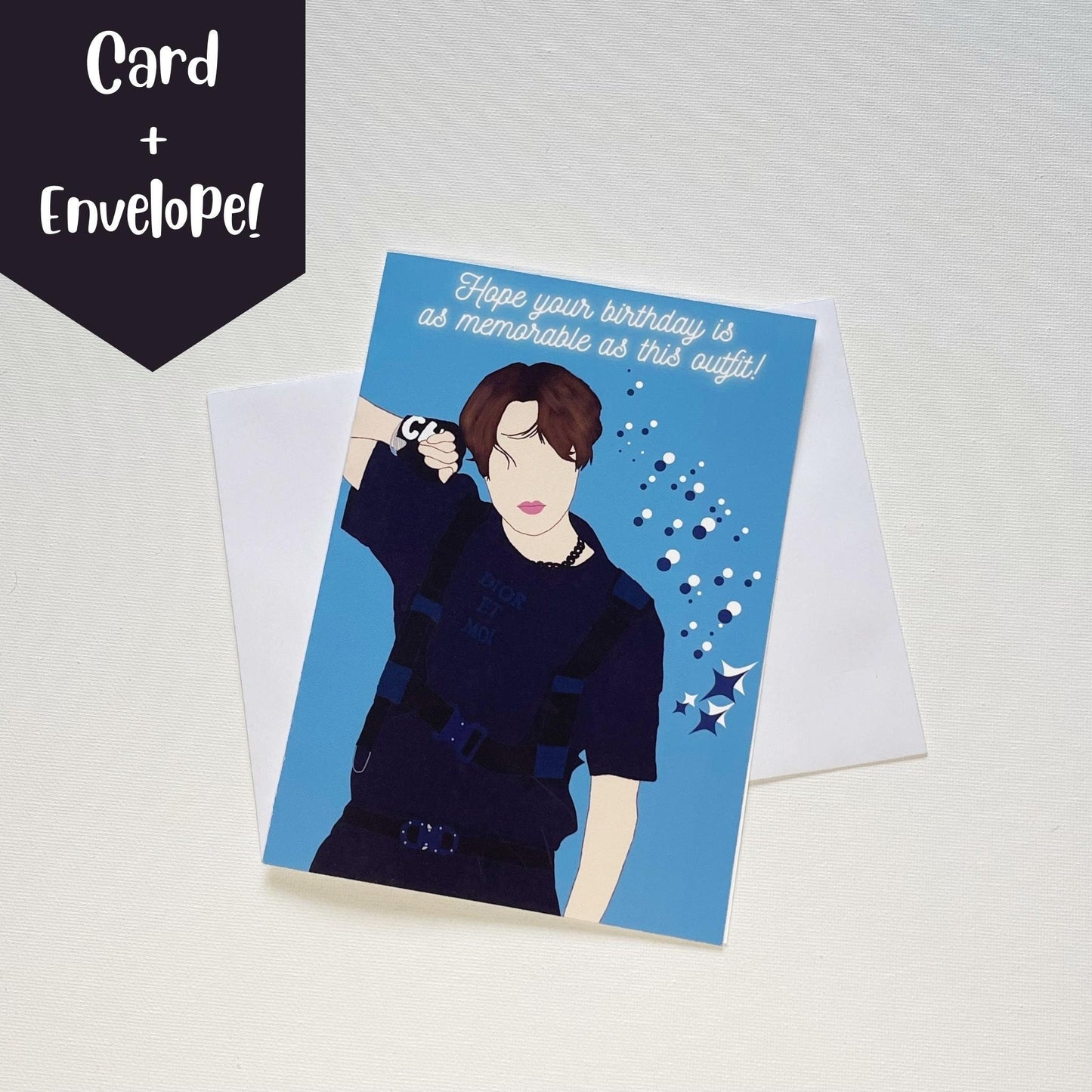 Jhope "Hope Your Birthday is as Memorable as This Outfit!" Birthday Card with Envelope